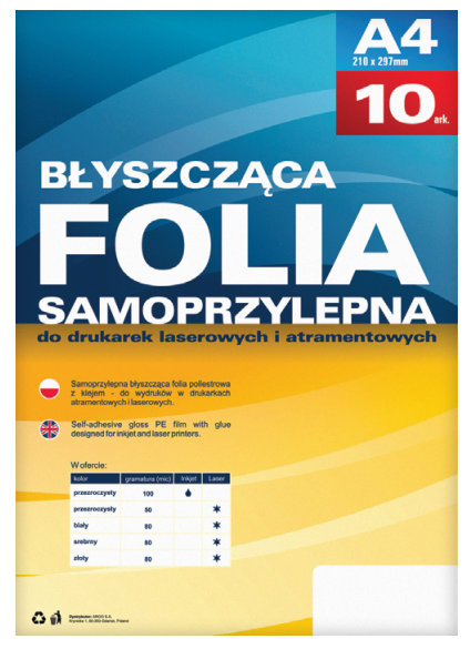 Samoprzylepna folia
do drukarek laserowych
i atramentowych